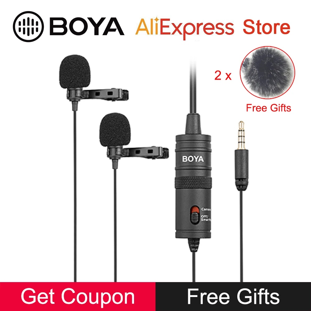 

BOYA BY-M1DM Dual Lavalier Microphone for iPhone Android Smartphone Canon Sony SLR Camera Camcorder Audio Recorder Interview Mic