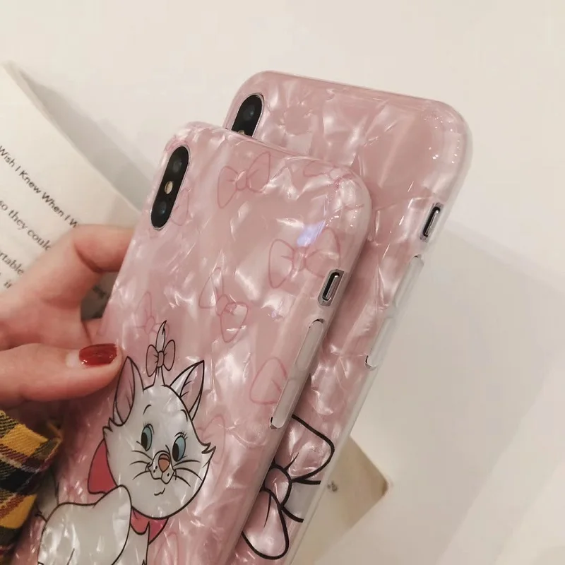 Милый розовый чехол Marie Cat для iPhone 6, 6 S, 7, 8 Plus, матовый чехол из ТПУ с раковиной для iPhone XS MAX, XR, X S, задняя крышка, чехол