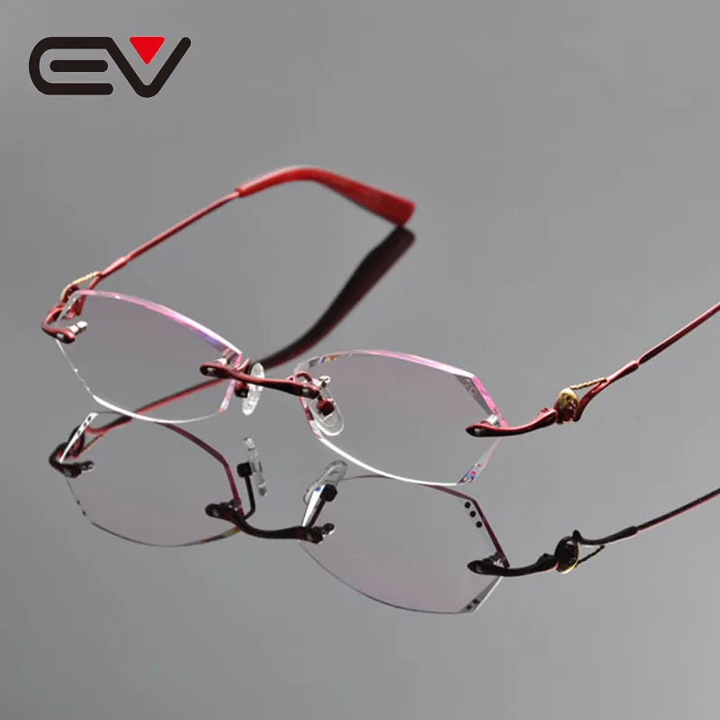 2016 Elegant Women Titanium Rimless Eyeglasses Frame Purple Diomand Trimming Precription Eyewear