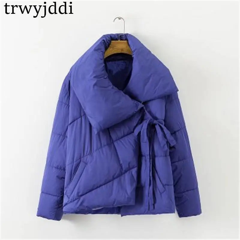 Manteaux Longues Bas Coton Nouveau Grand Blue Femmes Filles 2018 Unie Mode Veste N124 À Revers Manches Arc Survêtement Lâche Vers Le D'hiver De Couleur 54LARj
