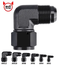 Adaptador de combustível de alumínio anodizado dos encaixes do combustível do óleo da energia do mal 90 graus fêmea AN3-AN12 adaptadores do giro ao preto masculino