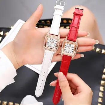 

2020 Ladies Dress Crystal Watch Bracelet Women Quartz Square Diamond Wrist Watch Leather Strap Rhinestone Watch relogio feminino