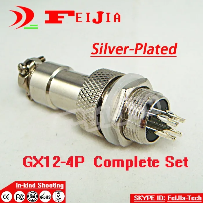

5set/pack 4 Pin 12mm [siver-plated] Wire Panel Connector kit GX12-4P Socket+Plug,RS765 Aviation plug interface free shipping