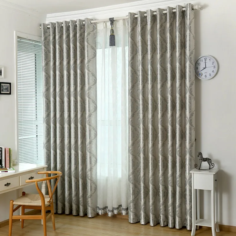 Серебряные жаккардовые занавески s для гостиной серый классический европейский узор занавески для спальни замшевые занавески