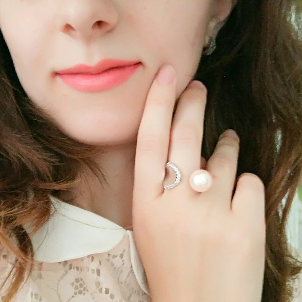 DC1989 Women Wedding Ring Mermaid Look 12 mm Synthetic Pearl 3 Colors CZ Paved Rhodium Color Femmes Anneaux Sizes 5 6 7 8 9 10