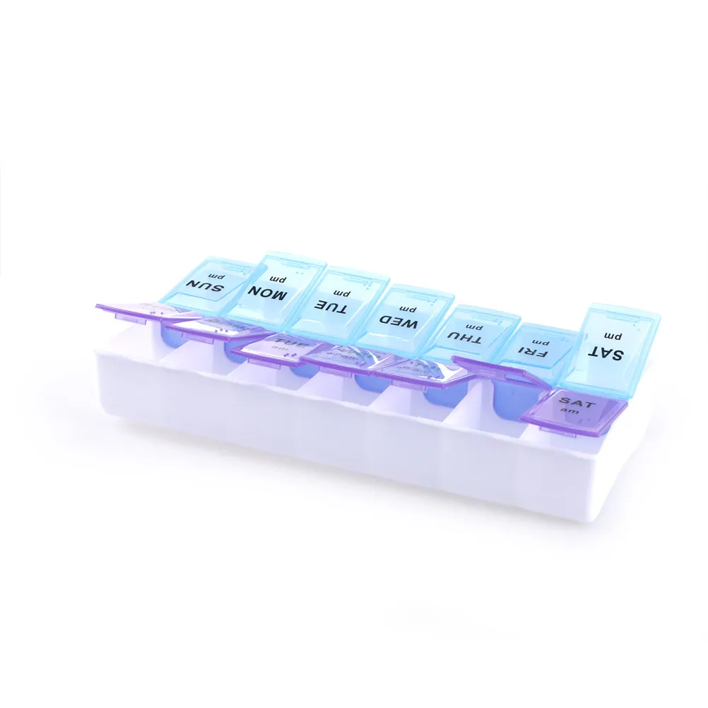 

HOT 7 Days 14 Compartments Pill Case With Clip Lids Medicine Organiser Tablet Storage Medical Dispenser Weekly Box Containe