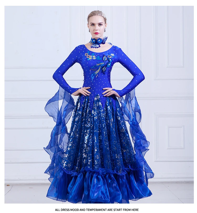 2018新しい王室勒赤いグリーンローズ新しいスタイル社交スタンダードダンスドレスワルツ競争ドレスレディ社交ダンスドレス