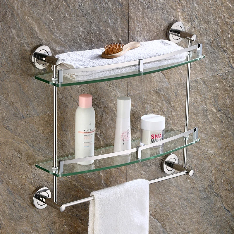 

Toilet Bathroom Bathroom European-style Hardware Pendant Towel rack 2 Layer 3 Wall Mounted Bathroom Glass Shelf LO58204