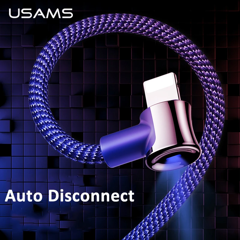 

USAMS Auto Disconnect USB Cable For iPhone XS Max XR X 8 7 6 6S Plus SE LED Lighting 2A Fast Charging Charger Cable Data Cord