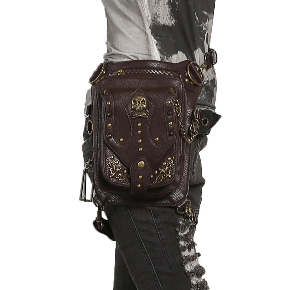 

New Brown Bolsa Moto PU Leather Motorcycle Bag Women Motociclista Rivets Cool Multi-function Travel Leather Wallet Handbag