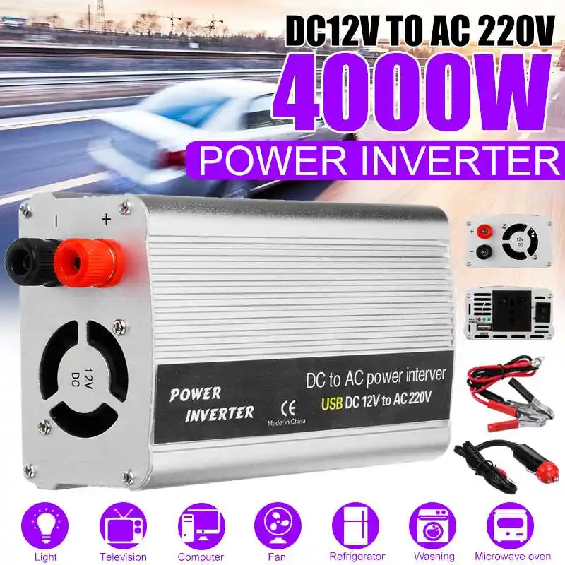 KROAK 4000 Вт DC 12 В в AC 220 В USB автомобильный инвертор зарядное устройство конвертер адаптер DC 12 В AC 220 модифицированный синусоидальный волновой трансформатор - изображение