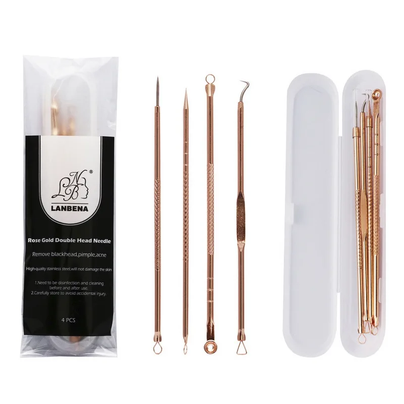 

4pcs/set LANBENA Brand Metal Skin Care Tools Blackhead Remover Pore Cleaner Acne Removal Cleanser Facial Rose Gold Remover Tool