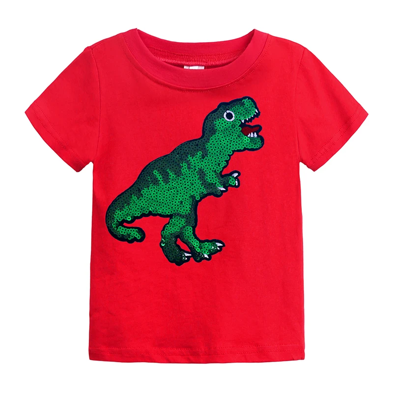 

T Shirt with Sequins Switchable Sequins Girls &boys T-shirt Dinosaur Kids Top Cotton Dinosaur Clothes Boys Cartoon girls shirts