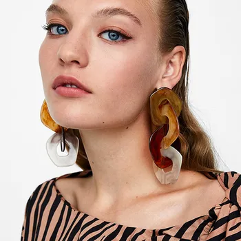 

FishSheep Statement 2018 New ZA Acrylic Big Drop Earrings For Women Irregular Geometric Acetic Acid Dangle Earring Party Jewelry
