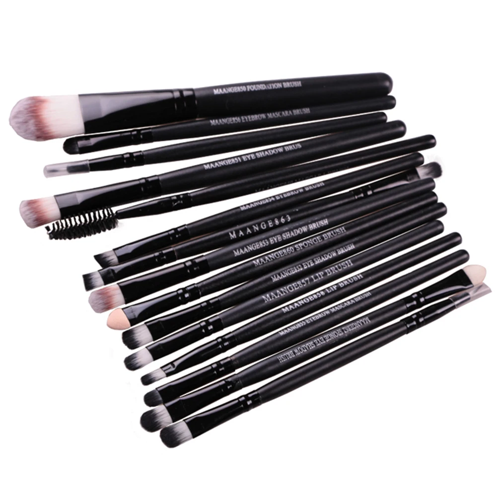 

HTHL-MAANGE 15 Pcs/set Makeup Cosmetic Beauty Kits Eye Shadow Foundation Eyebrow Lip Brush Makeup Brushes Set Tools (black)