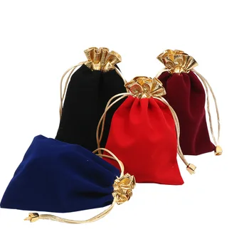 

200pcs Velvet Gold Trim Drawstring Jewelry Gift Bags Pouches 7*9cm Jewelry Package Storage Gift Favor Decor WB241