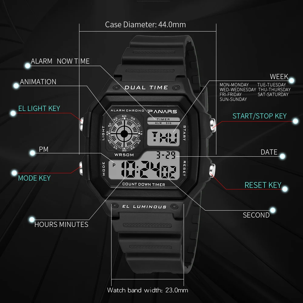 Бренд PANARS мужские спортивные часы модные Chronos обратного отсчета