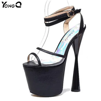 

Sexy ultra high heels women pumps thin heels Transparent women shoes 19cm heel plus size size34-43