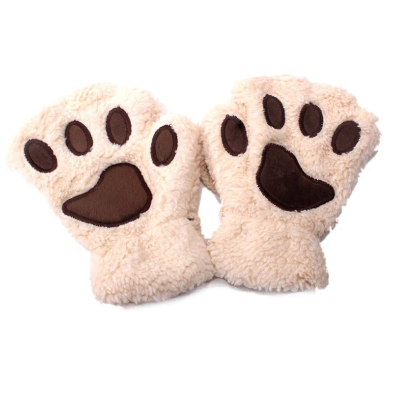 Детские перчатки с милыми лапами, детские зимние толстые теплые перчатки для мальчиков и девочек, плюшевые детские варежки для детей, короткие перчатки для пальцев