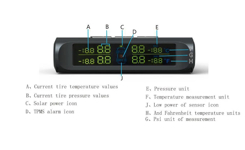 USB или солнечная зарядка автомобиля TPMS система контроля давления в шинах HD цифровой ЖК-дисплей Автосигнализация инструмент беспроводной 4 внешних датчика