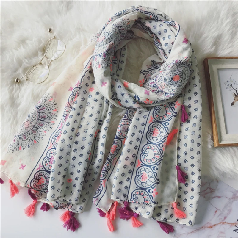 estilo Primavera Verano sarga algodón mujeres moda borlas bufanda larga Mujer viscosa borlas pashminas mantón fino Boho shawlsstyle shawl - AliExpress