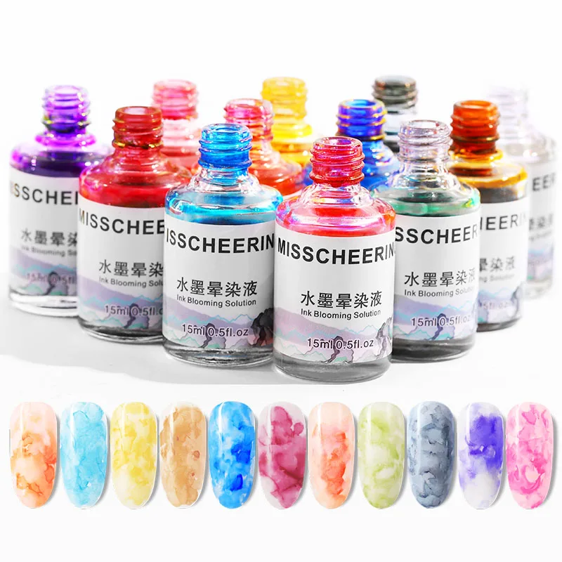 15 пилка для ногтей с мраморным рисунком чернила для ногтей Smudge Lquid Gradient Halo Dyeing Nail Art женские модные инструменты для красоты