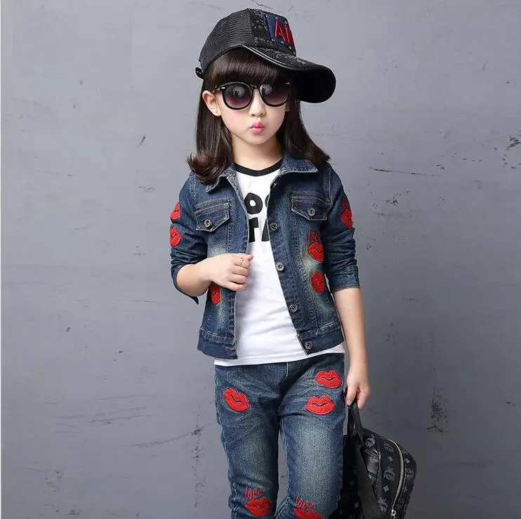 

Boutique Fall Children Clothing Sets Fashion England Ropa De Ninas Print Kids Tracksuit Pants Denim Sport Suit Girls Outfits