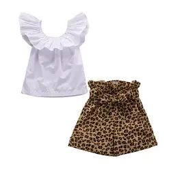 Детский Модный комплект для девочек, новинка 2019 года, платье на одно плечо, модные штаны с леопардовым принтом на талии комплект из 2