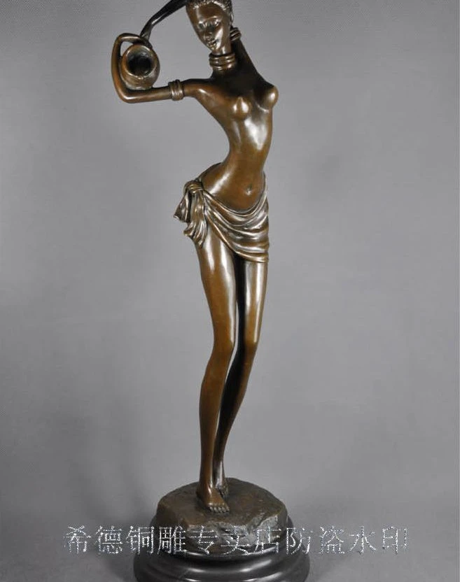 

Art Deco Sculpture African Woman Nude Girl Hold Bottle Bronze Statue