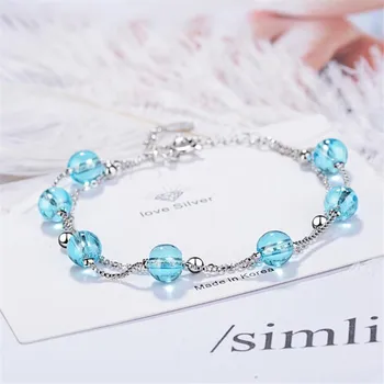 

New Fashion Double Layer Blue Crystal 925 Sterling Silver Jewelry Personality Sweet Transfer Beads Bracelets SB166