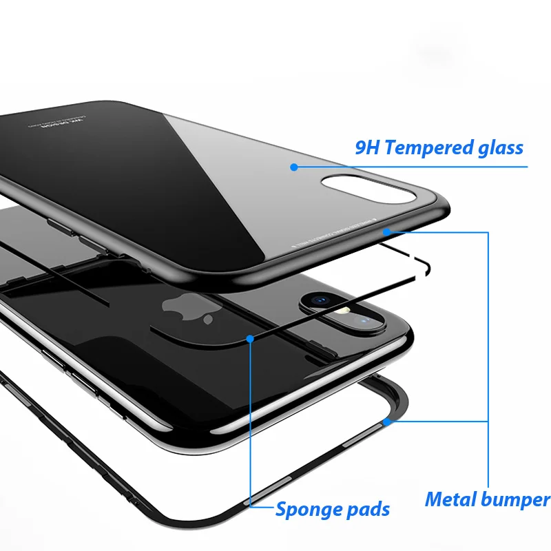 Magnetic Adsorption Case for iPhone X 7 Plus 9H Tempered Glass Magnet Flip Case for iPhone XS MAX 8Plus 6S Metal XR Cover Luxury