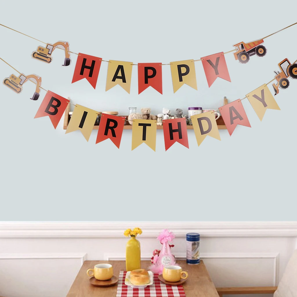Happy Birthday Tractor Car Paper Bunting Banner Garland Sign Baby Shower Nursery Kids Room Decor Photography Prop