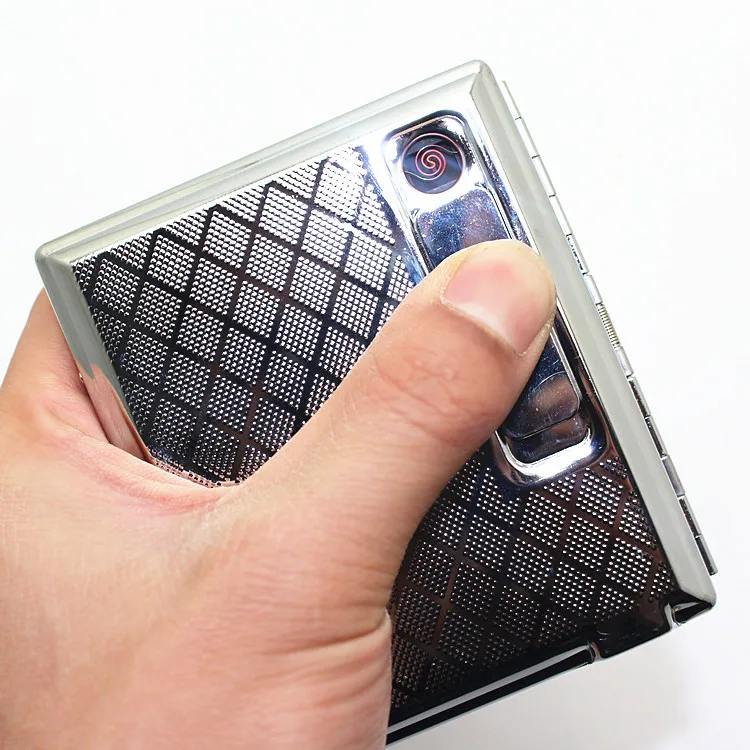 جديد 1 قطع-الشريحة حتى ستيليس الصلب الفضة مربع السجائر حالة السجائر عقد 20 قطع التلقائي/جيب مع usb أخف المحمولة