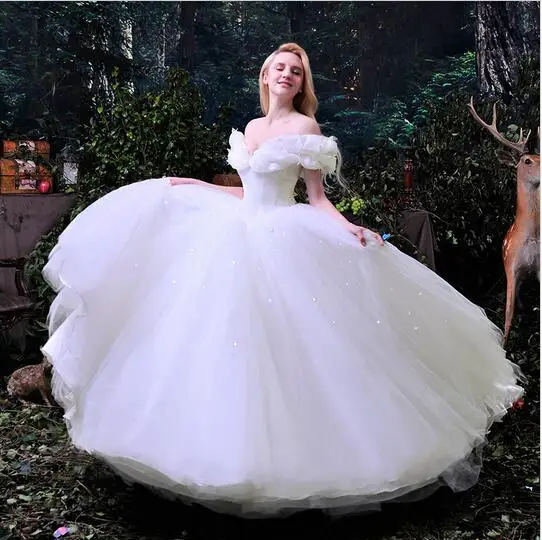 New-Beaded-Sequined-Organza-Princess-Bridal-Gowns-Off-the-shoulder-Ball-Gown-Cinderella-Wedding-Dresses-2016