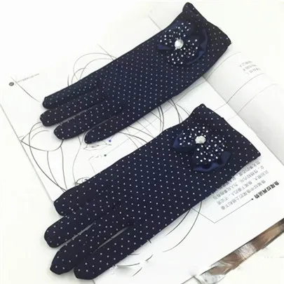 YSDNCHI модные зимние женские перчатки с бабочкой, женские перчатки с бантиком, теплые перчатки в горошек с бриллиантами, перчатка с подогревом, новые женские варежки длиной до запястья - Цвет: Navy blue