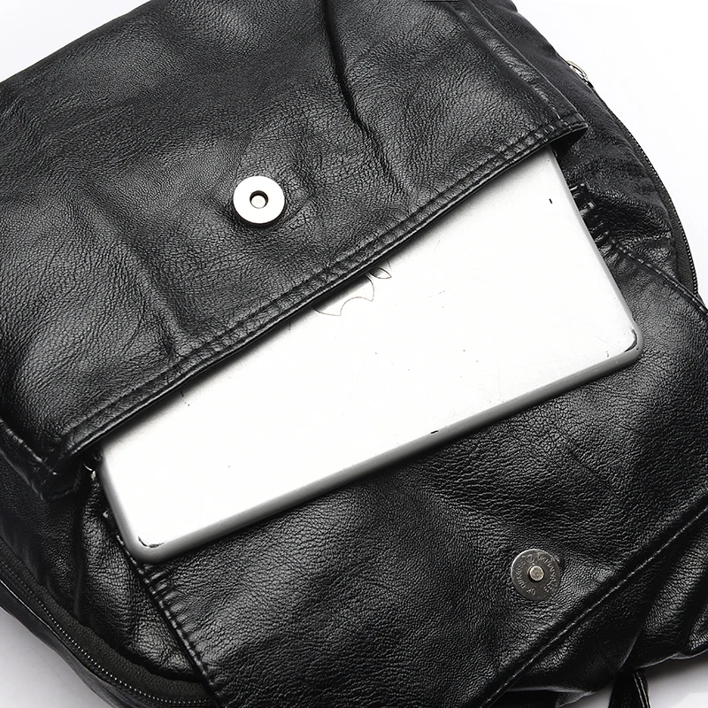 Женский кожаный рюкзак на молнии с разрезом, школьные сумки для подростков, повседневная дорожная сумка для компьютера, ноутбука, черная женская сумка на плечо