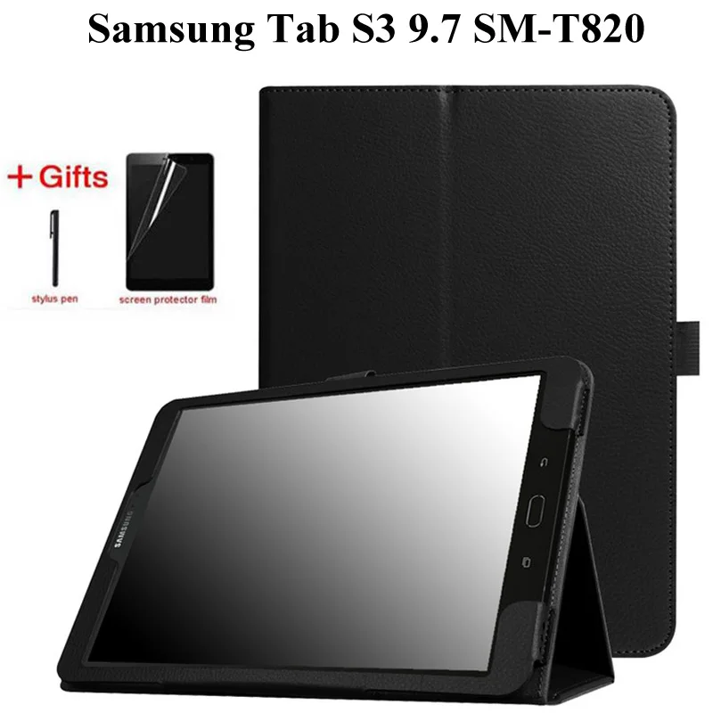 Личи Флип Стенд Смарт из искусственной кожи чехол для Samsung Galaxy Tab S3 s3 9,7 SM-T820/T825/T829 9,7 планшет принципиально корпус + пленка + ручка