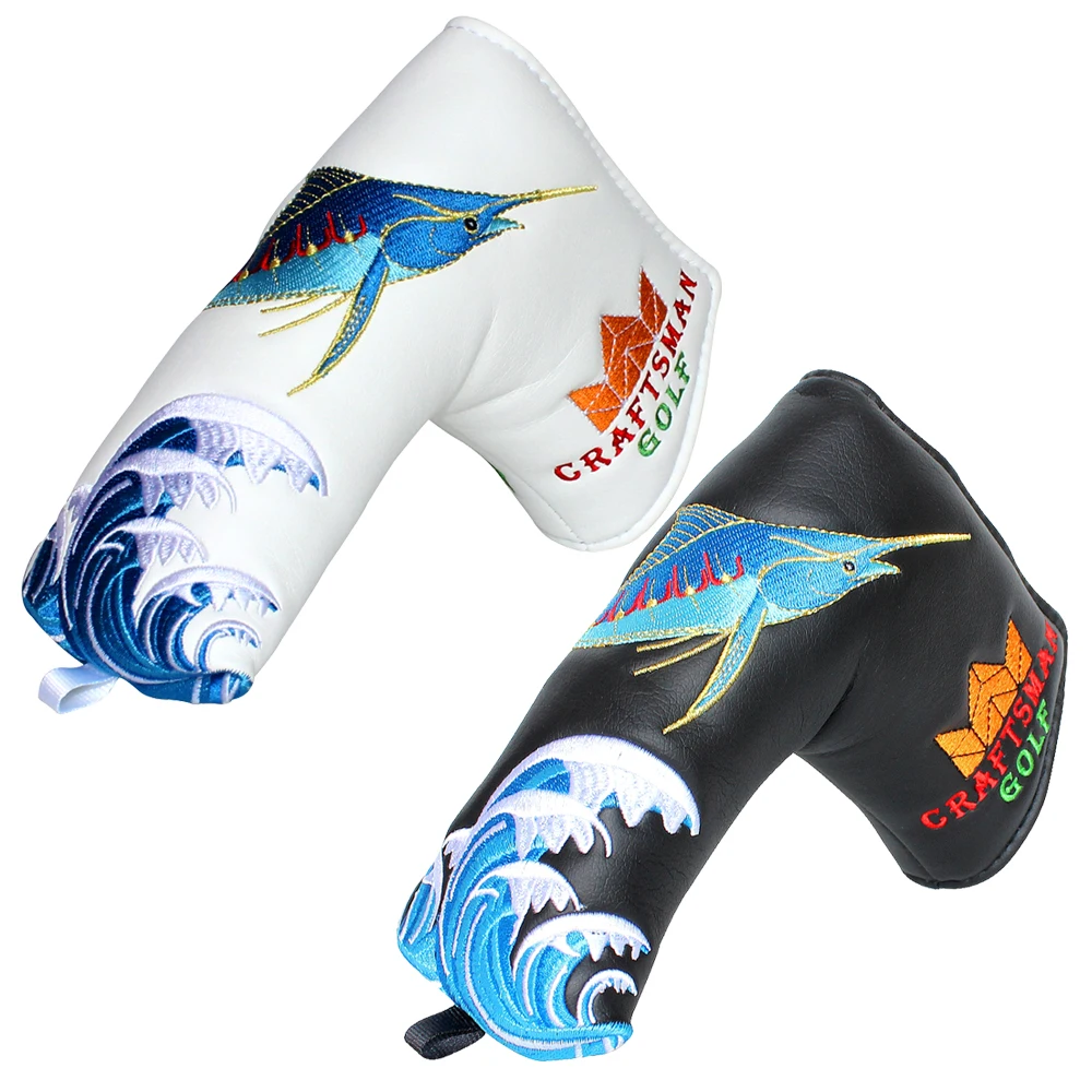 

Craftsman Golf Ping-type Blade Putter Cover Golf HeadCover Magnetic Closure PU Leather Golf Club Head Cover Fish Embroidery