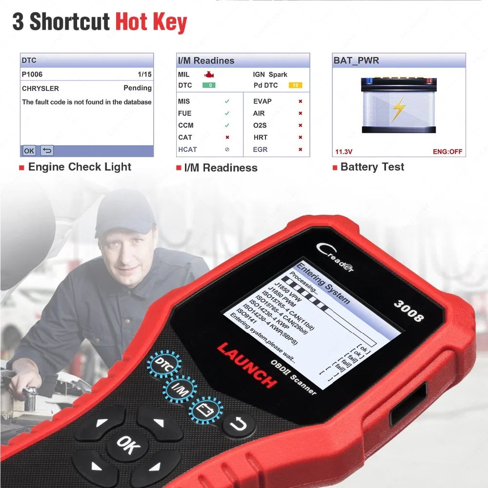 LAUNCH Creader 3008 сканер с поддержкой obd2 + тестер батареи функция CR3008 OBDII считыватель