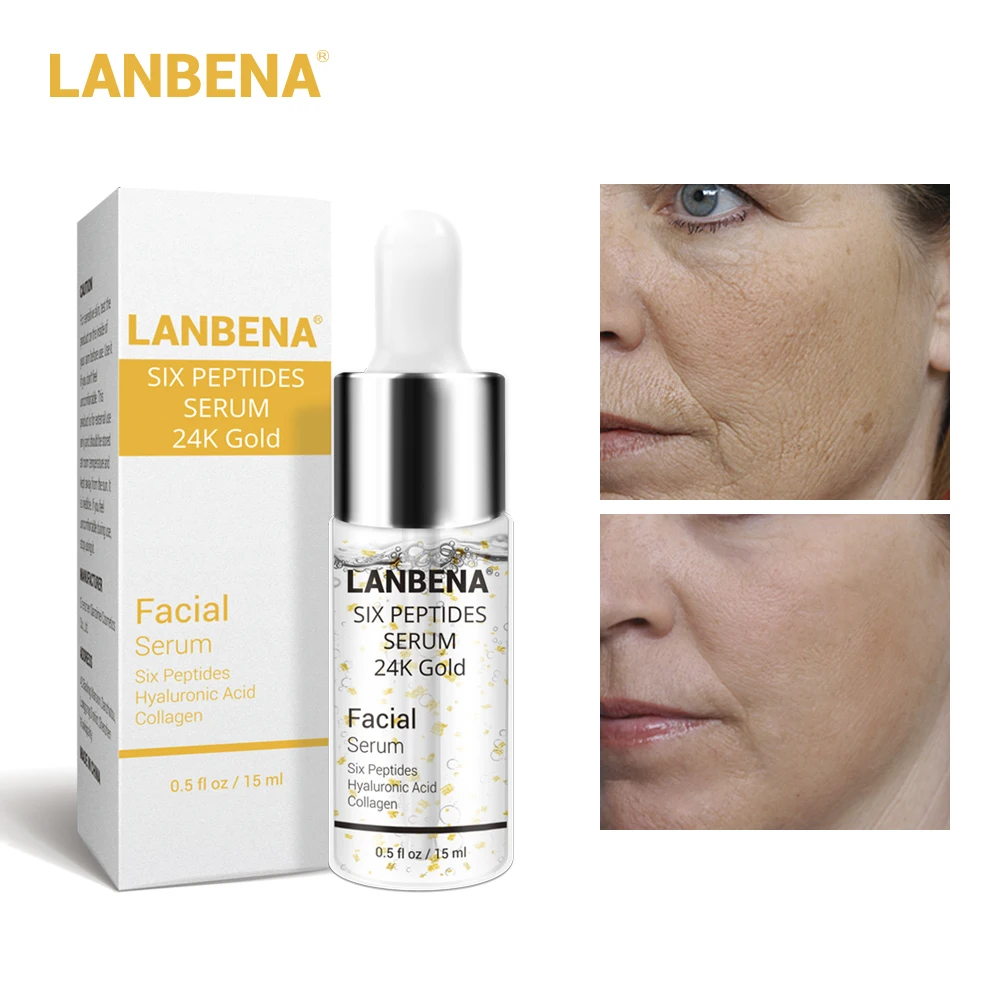 

LANBENA 24K Gold Six Peptides Serum Liquid Essence Anti Aging Anti Wrinkle Whitening Ageless Lifting Women Skin Care Face Cream