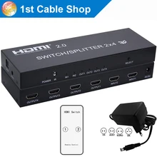 HDMI 2,0 2X4 переключатель делителя с toslink Spdif аудио 3,5 мм 2 в 4 выход 4 k X 2 K с ИК-пультом дистанционного управления и адаптером питания