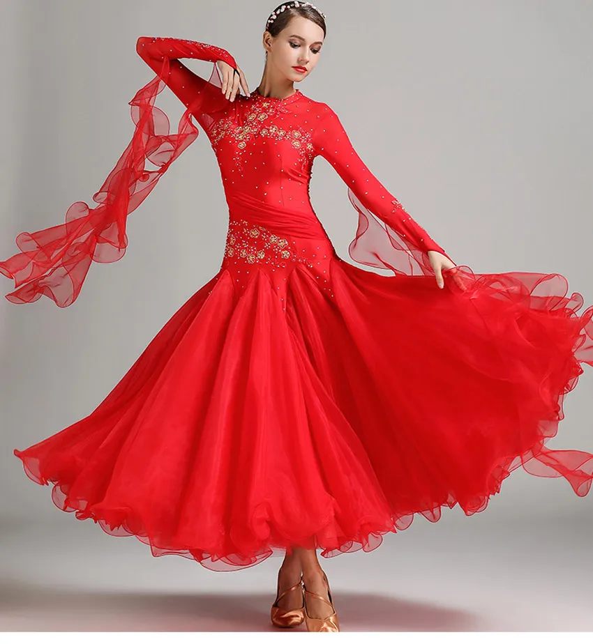 Новое современное высококачественное бальное танцевальное платье для выступлений - Цвет: Красный