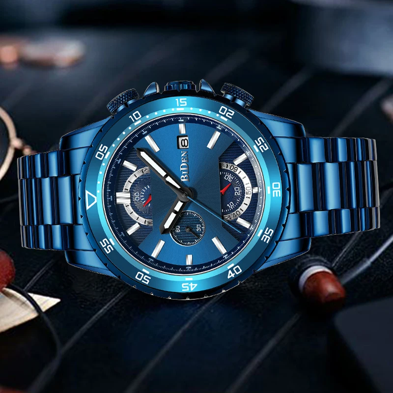 BIDEN для мужчин s часы Топ Элитный бренд для мужчин повседневное Спорт Кварцевые часы Мода хронограф водонепроница