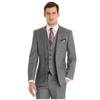 

Slim Fit Side Vents Light Grey Groom Tuxedos Notch Lapel Best Man Groomsman Men Wedding Suits Bridegroom(Jacket+Pants+Vest)