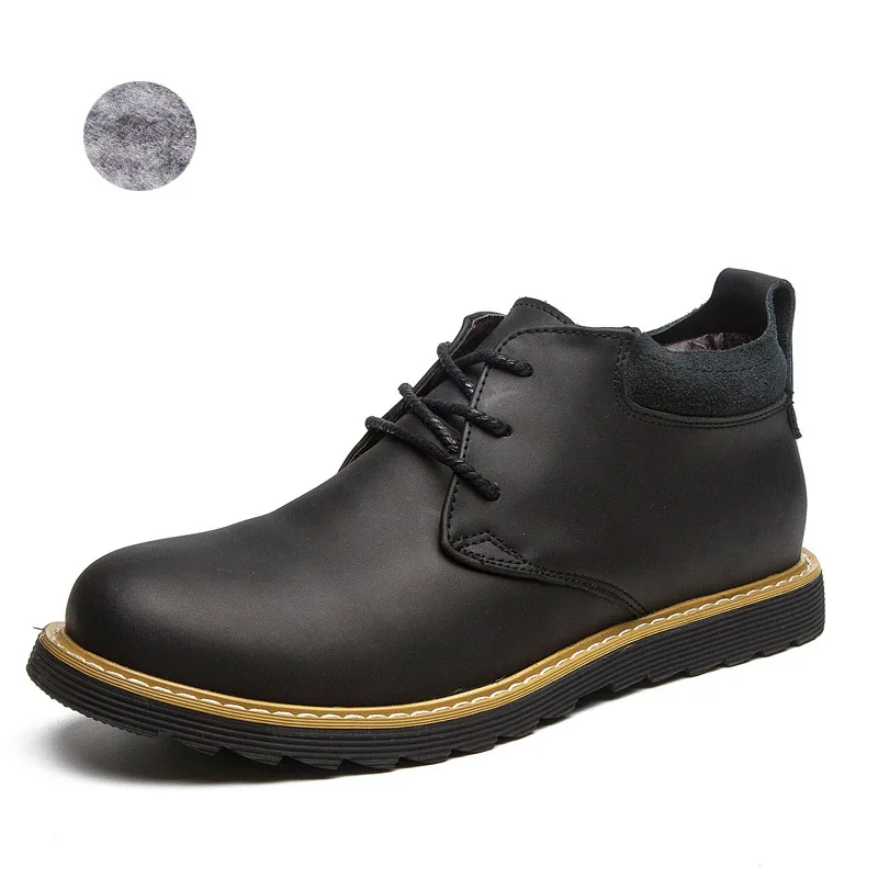ROXDIA/модные кожаные осенние мужские ботинки; теплые зимние мужские Ботильоны; Водонепроницаемая Мужская обувь; размеры 39-44; RXM058 - Цвет: black with fur