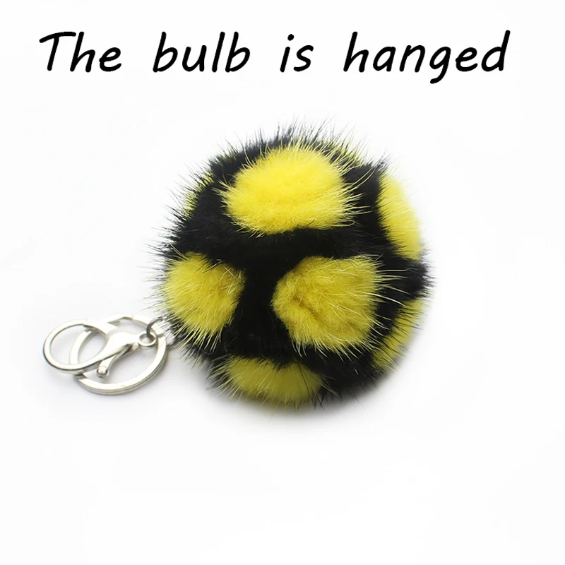 Fluffy Genuine Mink Hair Pompon Keychains Colorful PomPom Ball Football Pendent Key Ring Women Car Bag Hang Accessories Gift