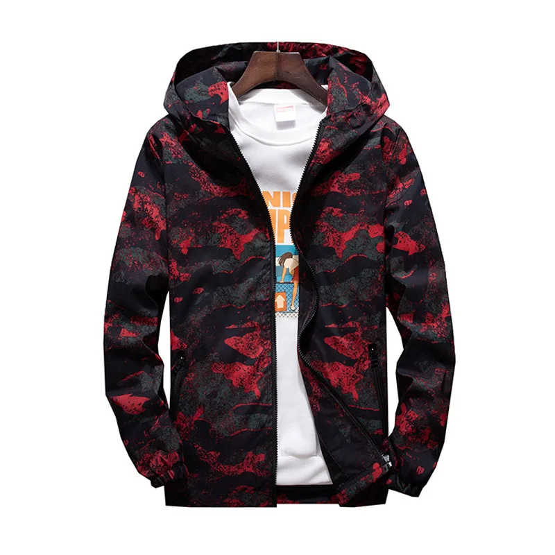 

2019 Spring Autumn Men's Hood Jacket Fashion Camouflage Print Windbreaker Waterproof Casual Bomber Jacket Coat Plus Size M-7XL