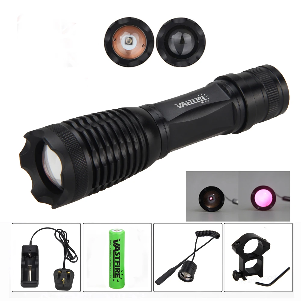 Lanterna com Zoom de Visão Luz + Interruptor de Pressão + Rifle Mount + 18650 + Carregador Caça Noturna Infravermelha Ir-710 Arma Scope 850nm ir 2 High Quality Esporte e Lazer