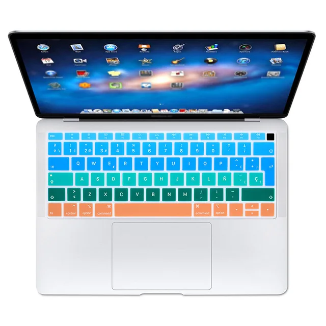 Градиентная Радужная испанская Силиконовая Защитная пленка для клавиатуры для Apple MacBook Air 13 A1932 с сенсорным ID отпечатков пальцев релиз - Цвет: Gradient lake blue