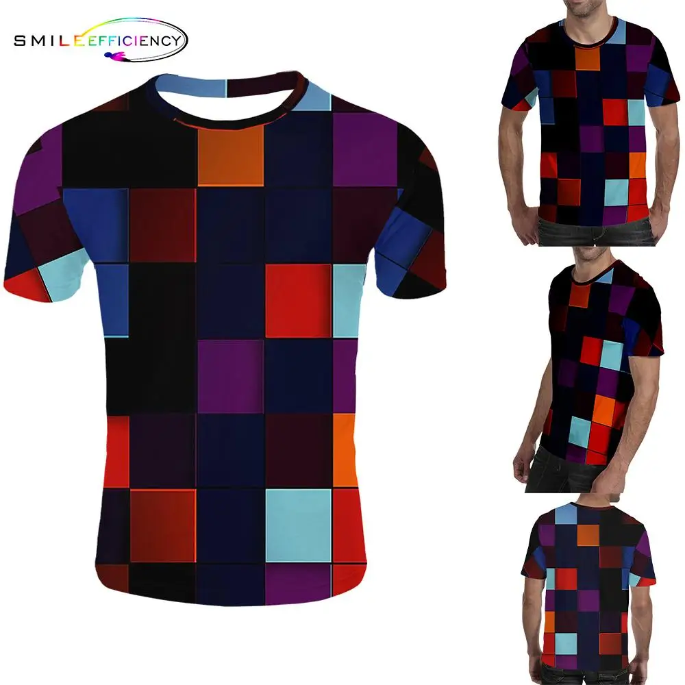 Breathable mesh cloth O-neck plaid 3D T-shirt colorful plaid Novelty Tshirt Men Clothes 2019 T shirt Breathable mesh cloth O-neck plaid 3D T-shirt colorful plaid Novelty Tshirt Men Clothes 2019 T shirt